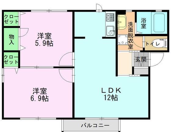 エスポワール(2LDK/2階)の間取り写真
