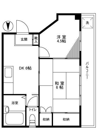ルブラン平塚(2DK/2階)の間取り写真