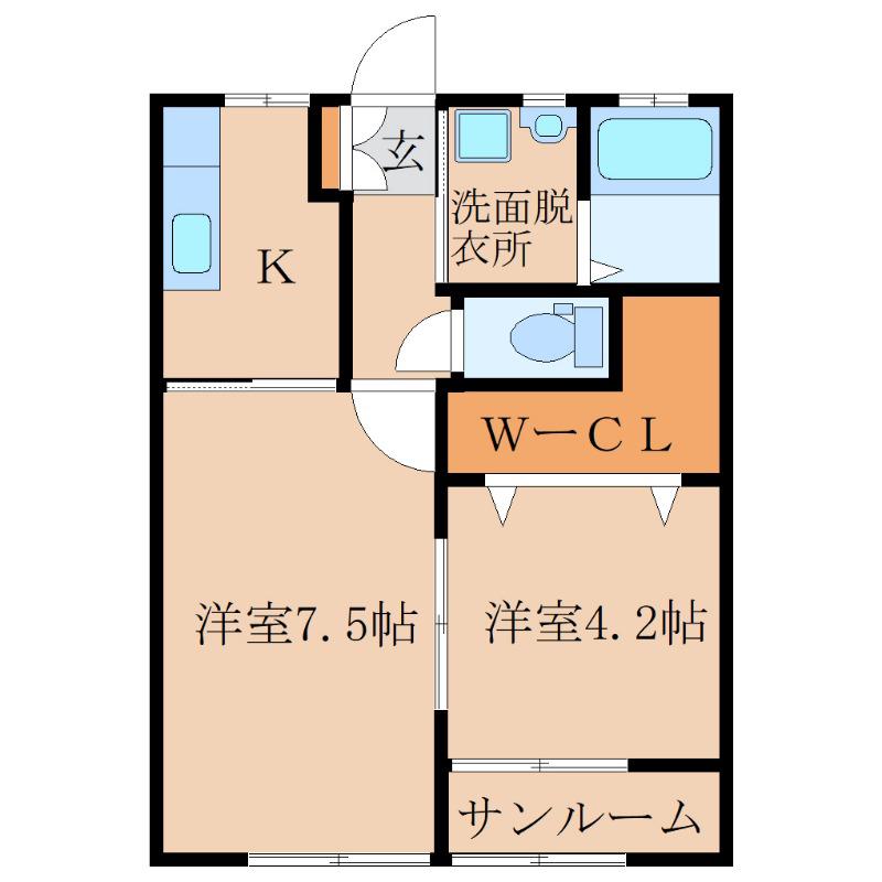 シャルール A棟(2K/1階)の間取り写真