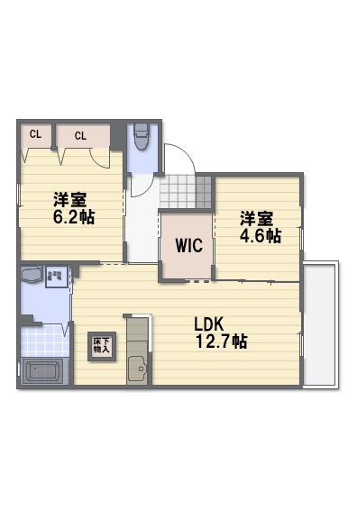 エスポワールT・S B棟(2LDK/2階)の間取り写真