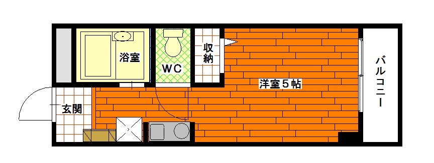 ヒルズ立花(ワンルーム/2階)の間取り写真
