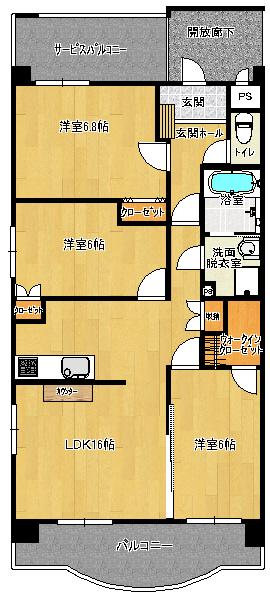 エクセレンス若木(3LDK/1階)の間取り写真