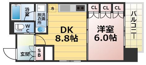 リーガル南堀江(1DK/9階)の間取り写真