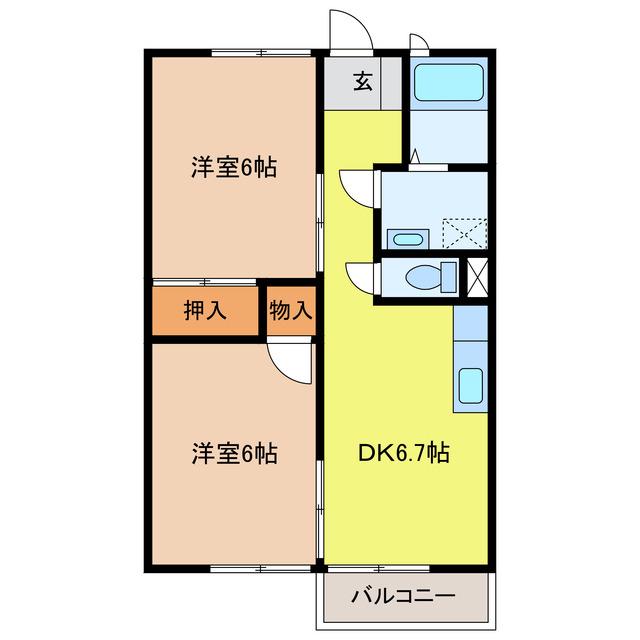 グリーンリーズ二ツ木(2DK/1階)の間取り写真
