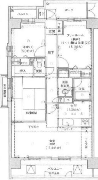 ファミール深江橋アーバンステージ(3LDK/3階)の間取り写真