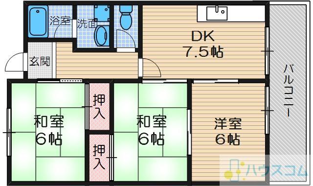 ハイツサニーサイド(3DK/1階)の間取り写真