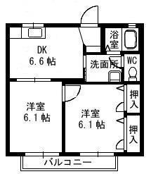 ディアス余戸AB棟(2DK/2階)の間取り写真