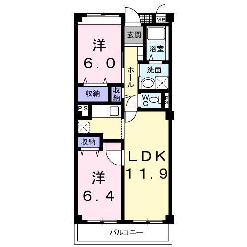 ヴィラ・ディア(2LDK/3階)の間取り写真