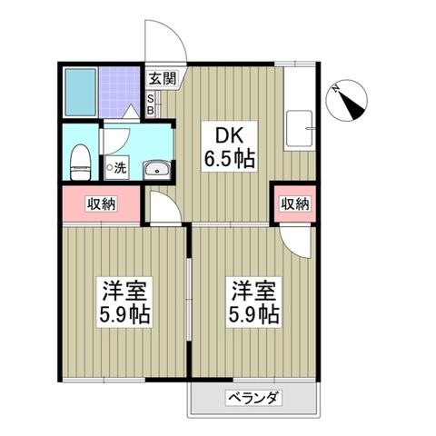 リバーサイド中の宿B(2DK/2階)の間取り写真