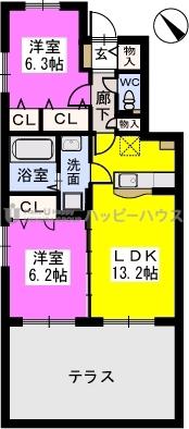 ステラ若草(2LDK/1階)の間取り写真