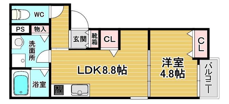 ベリッシモ蛍池(1LDK/1階)の間取り写真