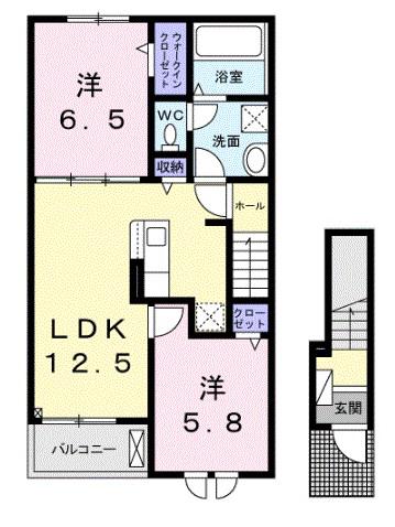 クレリア西伊場(2LDK/2階)の間取り写真