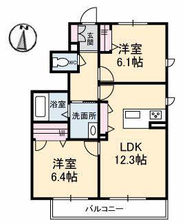 アンズビレッジ C棟(2LDK/1階)の間取り写真