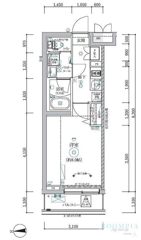 RELUXIA三軒茶屋(1K/4階)の間取り写真