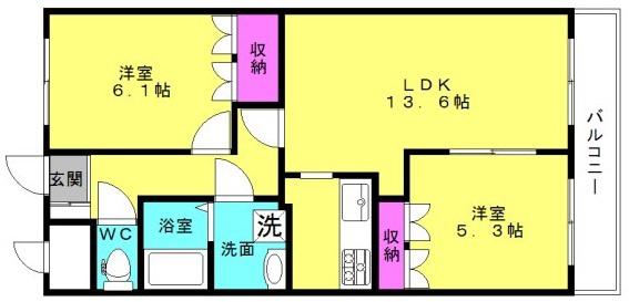 ハーヴェスト リエゾン(2LDK/2階)の間取り写真