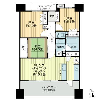 レクセルマンション宇都宮(3LDK/12階)の間取り写真
