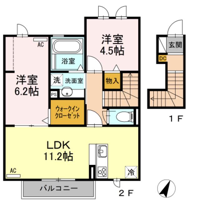 メゾン楓III(2LDK/2階)の間取り写真