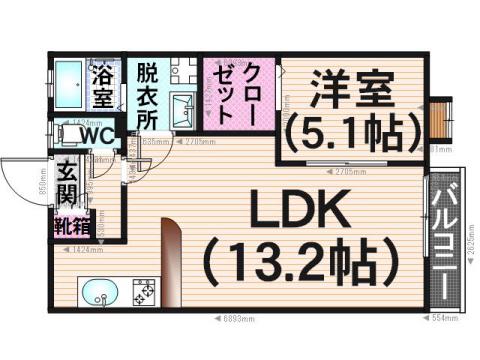 TYシャトレー(1LDK/1階)の間取り写真