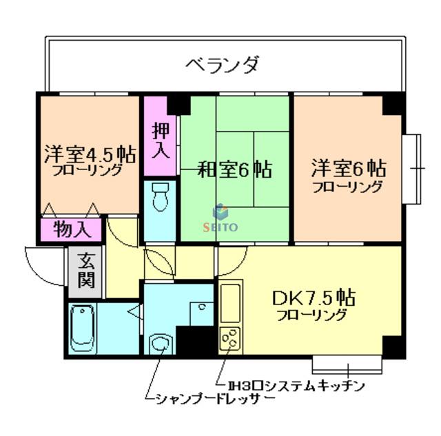 レジデンス・ウエストナイン(3DK/3階)の間取り写真