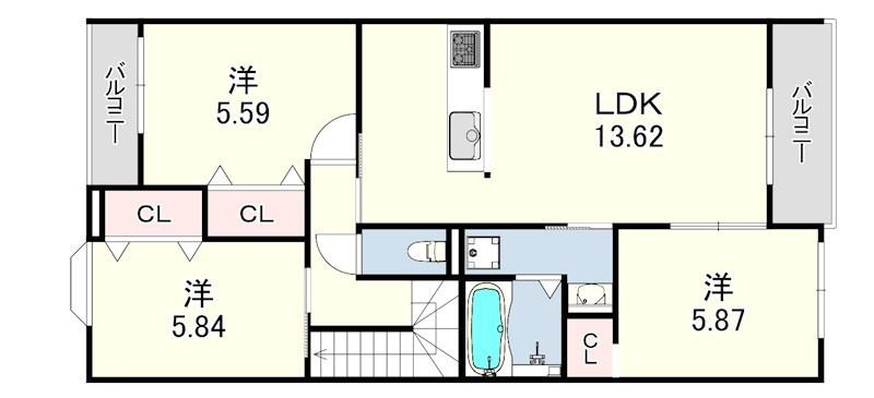 1 MAISON西昆陽(3LDK/2階)の間取り写真