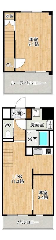 G-APARTMENT開(2LDK/9階)の間取り写真