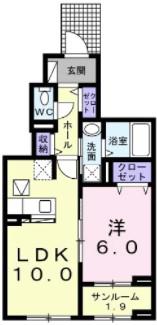 ビラカルロッタ(1LDK/1階)の間取り写真