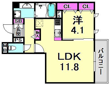 ローズクレール王子公園(1LDK/3階)の間取り写真