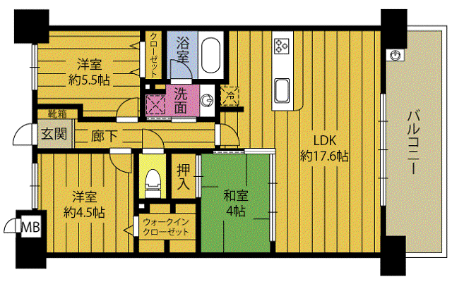 トラスト別府駅前13階(3LDK/13階)の間取り写真