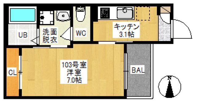REGALEST 奥田中央II(1K/2階)の間取り写真