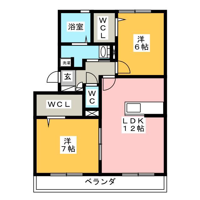 ロイヤルガーデン染地台 A棟・B棟(2LDK/3階)の間取り写真
