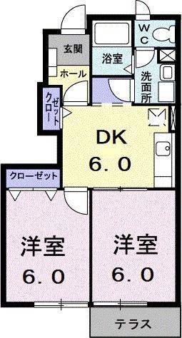 ファミール美園(2DK/1階)の間取り写真