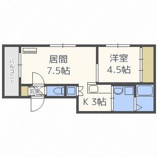 イースト9条ハイツ(1LDK/4階)の間取り写真