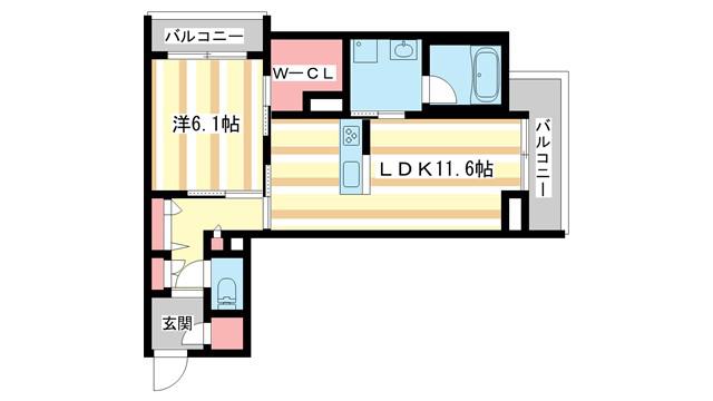 ライムストーン新大宮(1LDK/2階)の間取り写真