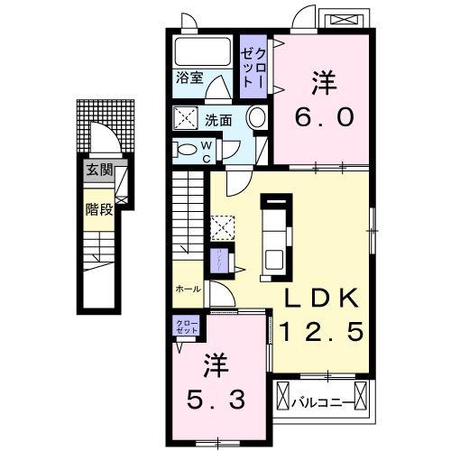 サニーガーデン(2LDK/2階)の間取り写真