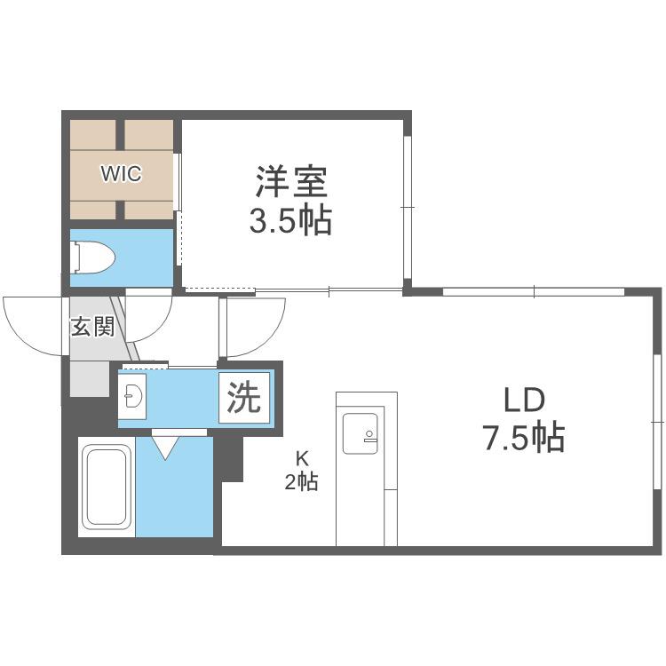 S-RESIDENCE厚別南(1LDK/2階)の間取り写真