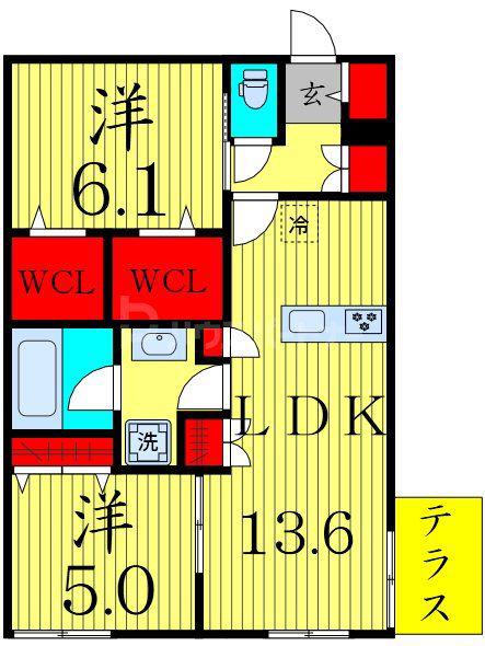 足立区鹿浜6丁目メゾン(2LDK/1階)の間取り写真