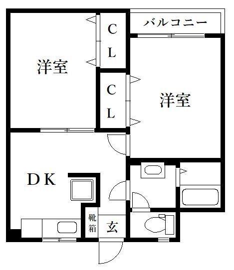 ハイウッド美野島(1LDK/4階)の間取り写真
