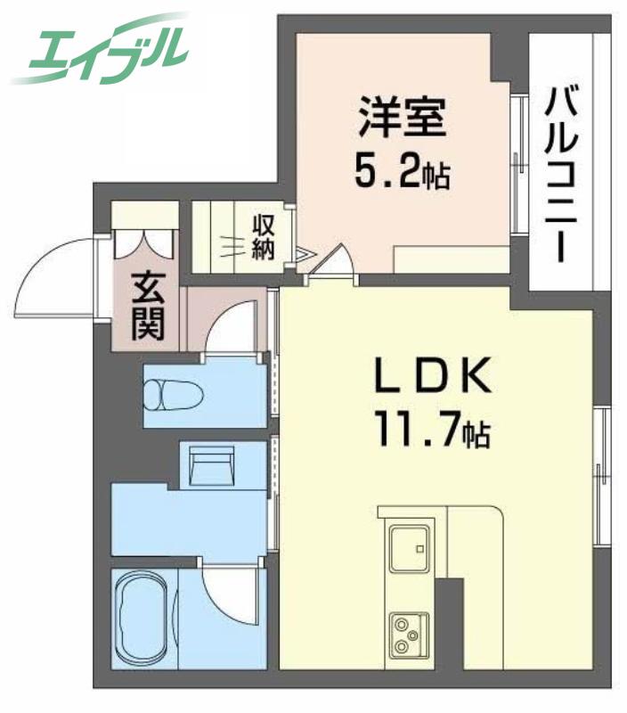 ユーグレイス東島田(1LDK/3階)の間取り写真