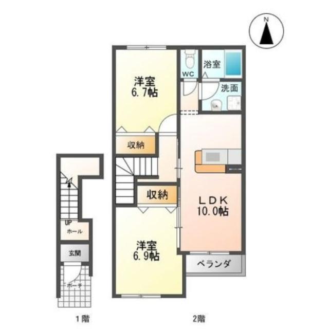 フォンターナ(2LDK/2階)の間取り写真