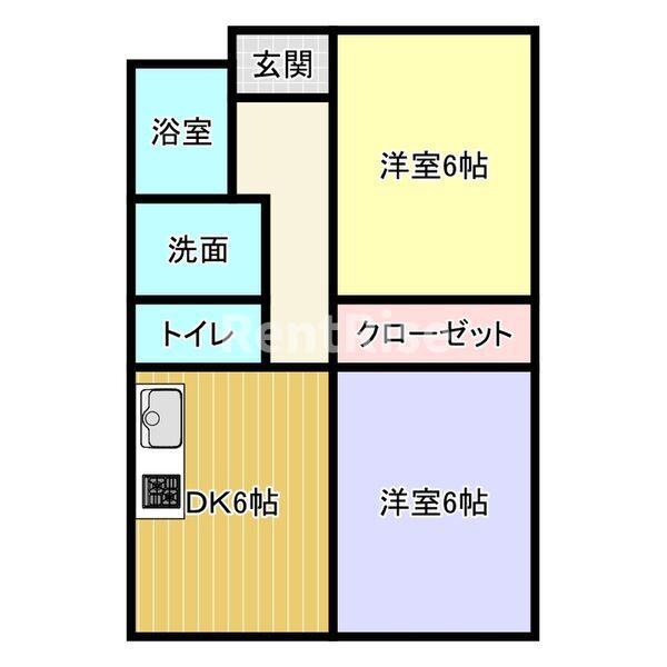 クイーンカピオラニ(2DK/2階)の間取り写真