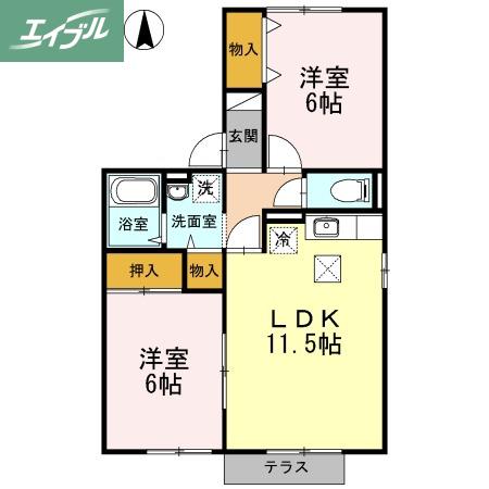 アカデミーO.S(2LDK/1階)の間取り写真