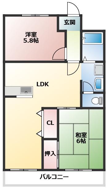 大平コーポラスI(2LDK/3階)の間取り写真