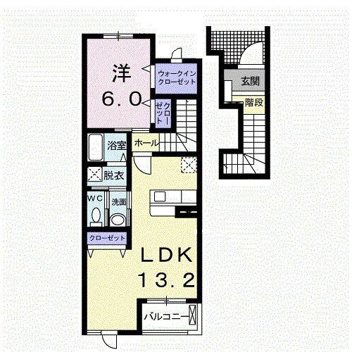 シャインハーベストB(1LDK/2階)の間取り写真