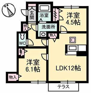 シャーメゾン春日B(2LDK/1階)の間取り写真