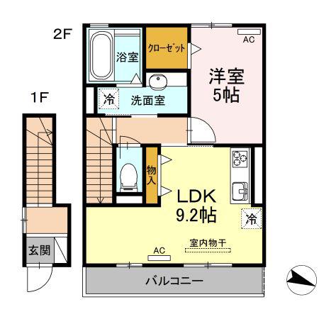 ポルトボヌール(1LDK/2階)の間取り写真