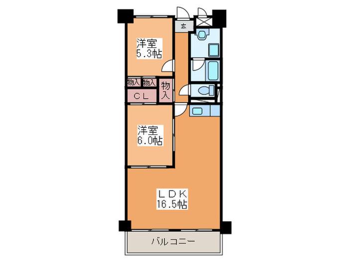 西葛西ハイツB棟(2LDK/4階)の間取り写真