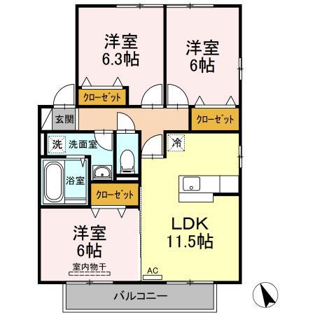 リビングタウン岩国E(3LDK/2階)の間取り写真