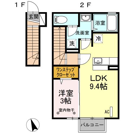 プランタン富久山A(1LDK/2階)の間取り写真