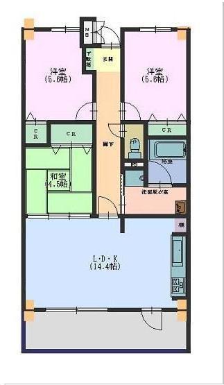 カトレアマンション(3LDK/2階)の間取り写真