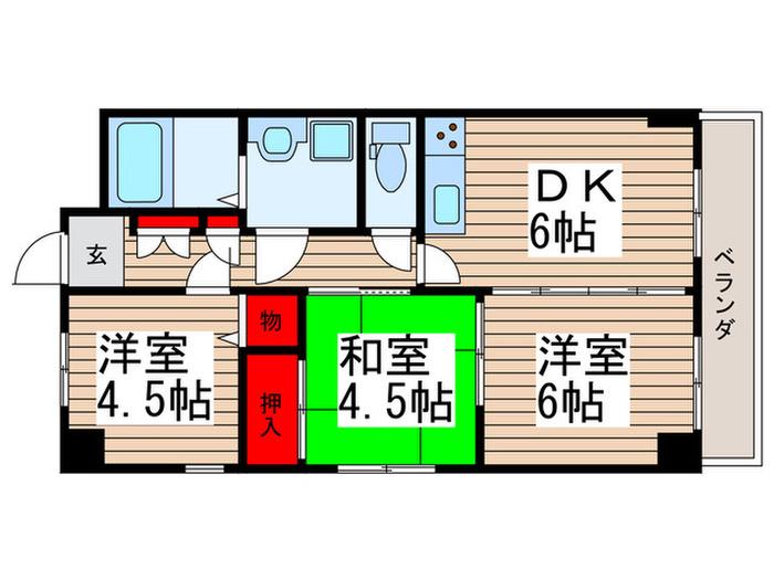 メインハイツ中央(3DK/2階)の間取り写真